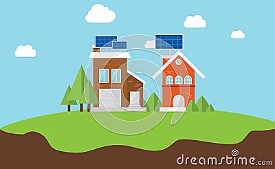 Solarcity solar panel rooftop house Vector Illustration