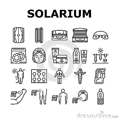 Solarium Salon Tanning Service Icons Set Vector Vector Illustration