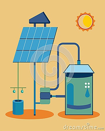 A solarpowered filtration system designed for use in developing countries helping to prevent the spread of waterborne Vector Illustration