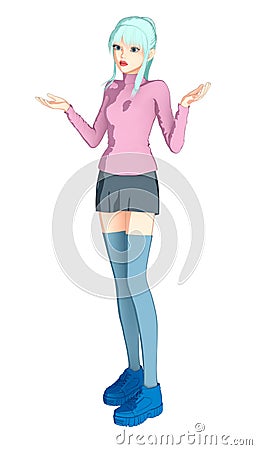 Solated cute and Pretty full length image of a Girl in Line Drawn style Stock Photo