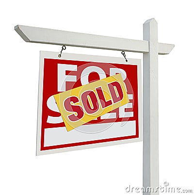 Sold Home For Sale Real Estate Sign on White Stock Photo