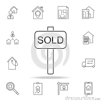 Sold icon, sold out symbol. Set of sale real estate element icons. Premium quality graphic design. Signs, outline symbols c Stock Photo