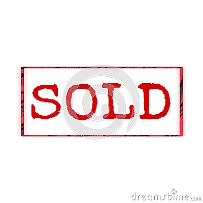 Sold logo. Red writing on white background Stock Photo