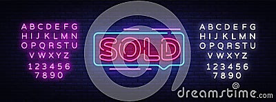 Sold Neon Text Vector. Sold neon sign, design template, modern trend design, night neon signboard, night bright Vector Illustration