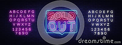 Sold Out neon text vector design template. Sold Out neon logo, light banner design element colorful modern design trend Vector Illustration