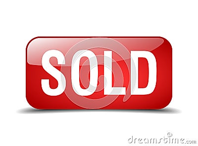 Sold red square isolated web button Vector Illustration