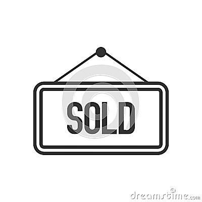 Sold Sign Outline Flat Icon on White Vector Illustration