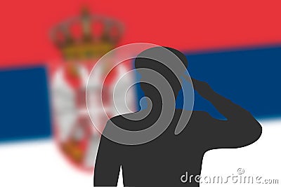 Solder silhouette on blur background with Serbia flag Stock Photo