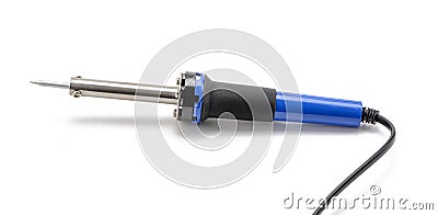 Soldering iron with blue handle Stock Photo