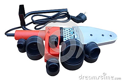 Soldering iron for polypropylene pipes with nozzles Stock Photo