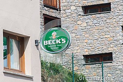 Logo and sign of Beck`s beer Editorial Stock Photo