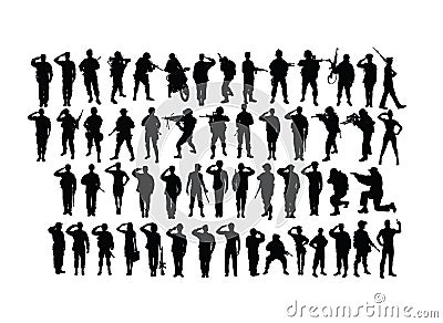 Saluting Soldier and Army Force Silhouettes Vector Illustration