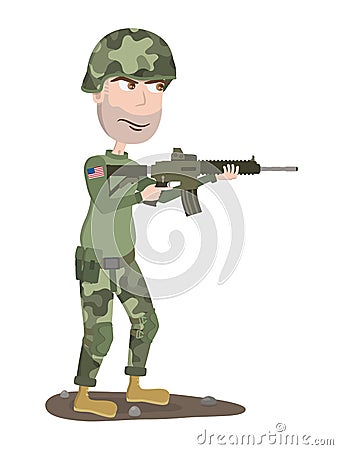 Soldier. American soldier with gun. Cartoon soldier. Vector Illustration