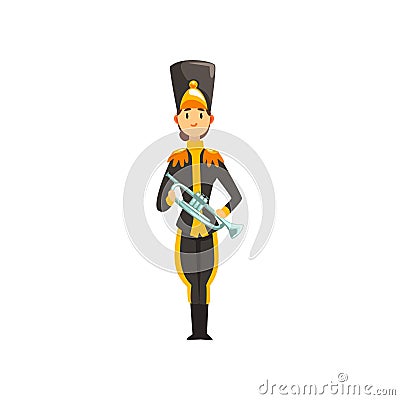 Soldier in black uniform playing trombone, member of army military band with musical instrument vector Illustration on a Vector Illustration