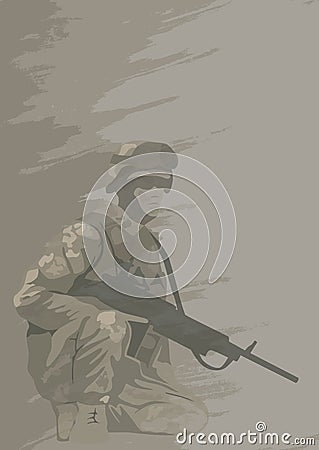 Soldier in combat position, Vector Illustration