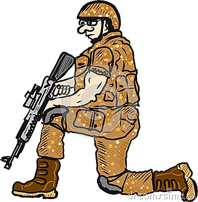 Soldier on duty with a rifle sketch illustration clip-art Vector Illustration