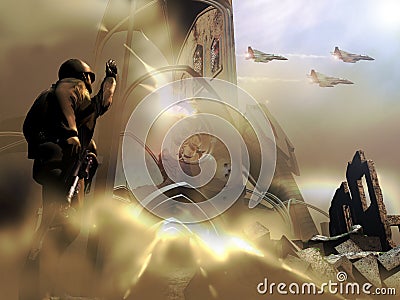 Soldier and fighters Stock Photo