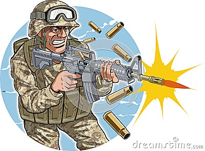Soldier firing m16 assault rifle Vector Illustration
