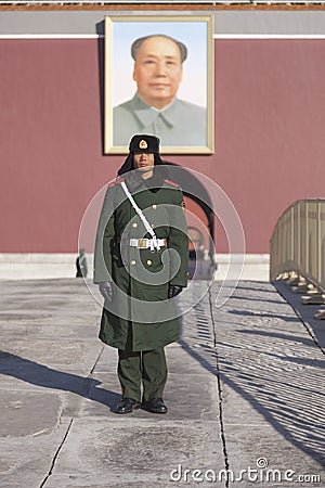 Soldier on guard at Tiananmen Square in Beijing Editorial Stock Photo