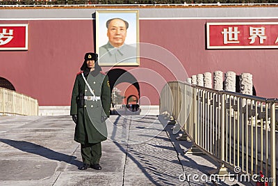 Soldier on guard at Tiananmen Square in Beijing Editorial Stock Photo