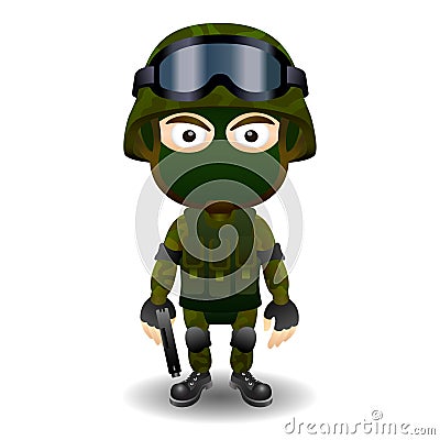 Soldier gun pistol military character combat black mask male Vector Illustration