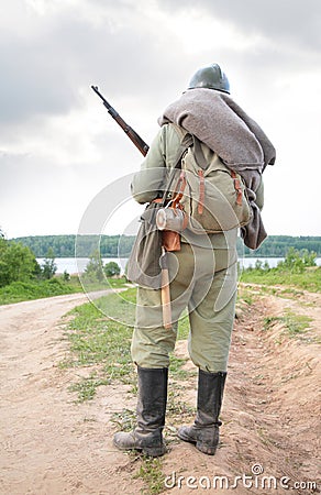 Soldier with gun in show from first world war Stock Photo