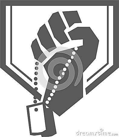 Soldier Hand Clutching Dogtag Crest Retro Vector Illustration