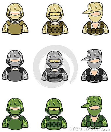 Soldier icon collection set 1 Vector Illustration