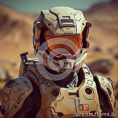 Soldier. The Martian Armies man of cyborgs on bankground, Generative AI Stock Photo
