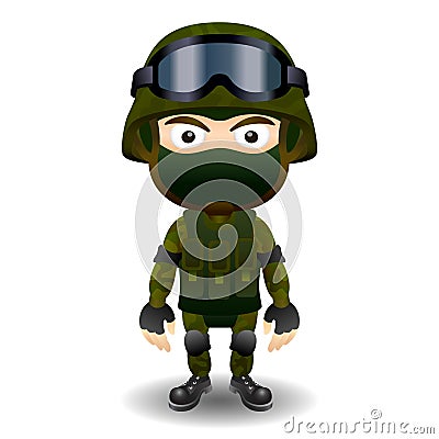 Soldier military character combat black mask Vector Illustration