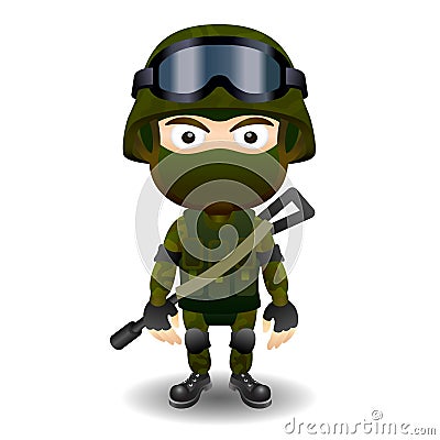 Soldier military character combat black mask male Vector Illustration