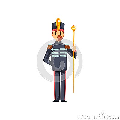 Soldier musical conductor with vestibule, member of army military band vector Illustration on a white background Vector Illustration