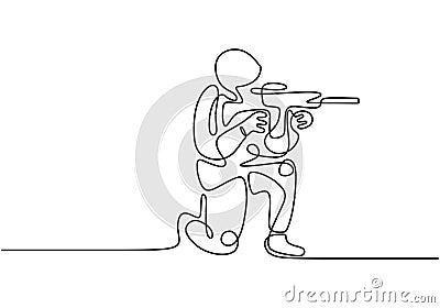 Soldier one line drawing. Portrait of army man with uniform and rifle gun. Continuous single hand drawn military concept Vector Illustration