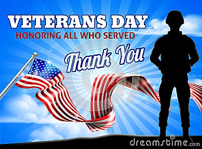 Soldier Patriotic American Flag Veterans Day Vector Illustration