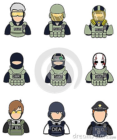 Soldier and police icon collection set 2 Vector Illustration