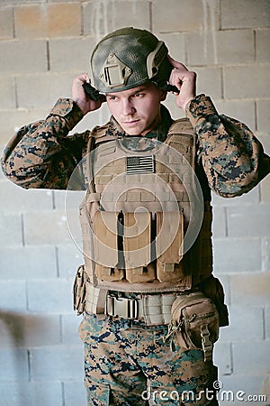 Soldier preparing Stock Photo