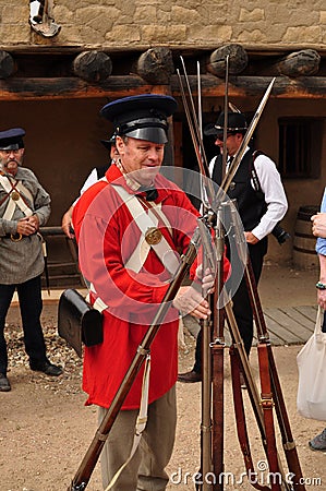 Soldier during reinactment at Bent`s Old Fort National Historic Site Editorial Stock Photo