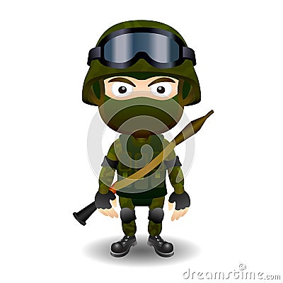 Soldier rpg military character combat black mask male Vector Illustration