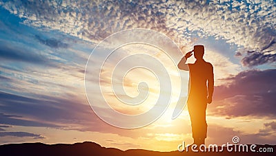 Soldier saluting at sunset. Army, salute, patriotic concept Cartoon Illustration