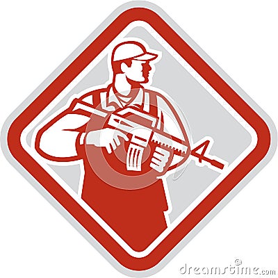 Soldier Serviceman Military Assault Rifle Shield Retro Vector Illustration