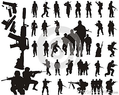 Soldier silhouettes and arms Vector Illustration