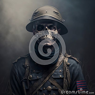 A soldier with skeleton mask digital art Cartoon Illustration