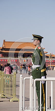 Soldier stands guard at Tiananmen,beijing Editorial Stock Photo
