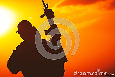 Soldier Sunset Silhouette Stock Photo