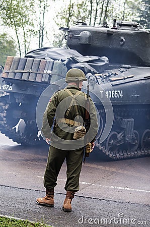 Soldier and tank Editorial Stock Photo
