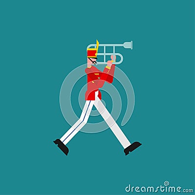 Soldier and trombone. Soldier with musical instrument. Military band Vector Illustration