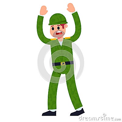 Soldier in uniform surrender. Vector Illustration