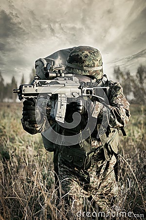 Soldier at war in the swamp Stock Photo