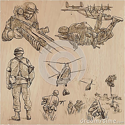Soldiers, Army - An hand drawn vector collection. Warriors around the World. Freehand sketching, hand drawing. Vector Illustration