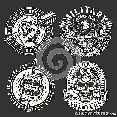 Soldiers army set monochrome emblem Vector Illustration